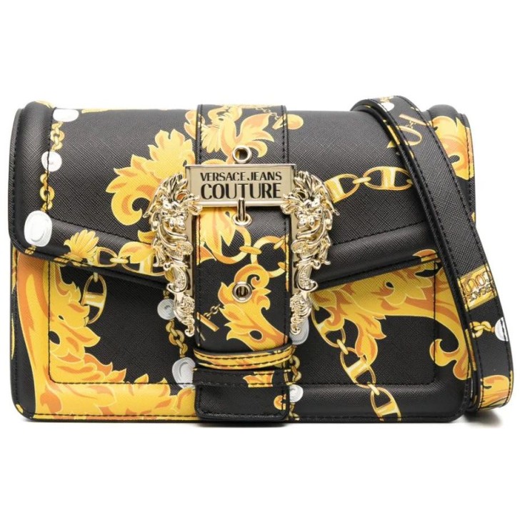 Versace Jeans Couture BORSA A SPALLA NERA CON STAMPA BAROCCO ALL OVER